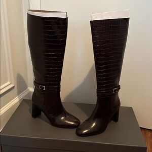 Ann Taylor Black Croc- buckle Heeled Boots